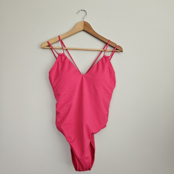NWT Shade & Shore x Target Swimsuit Plunged Neckline‎ Tie Back Pink size Large - Picture 2 of 7